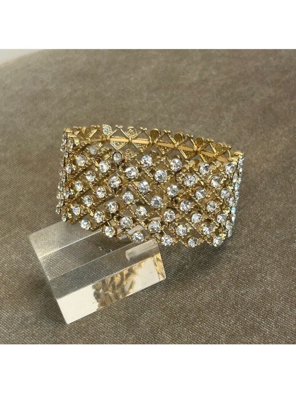 Gold tone Crystal rhinestone embellished stretchy thick bracelet